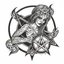 evil pentagram lilith hell fire tattoo design idea