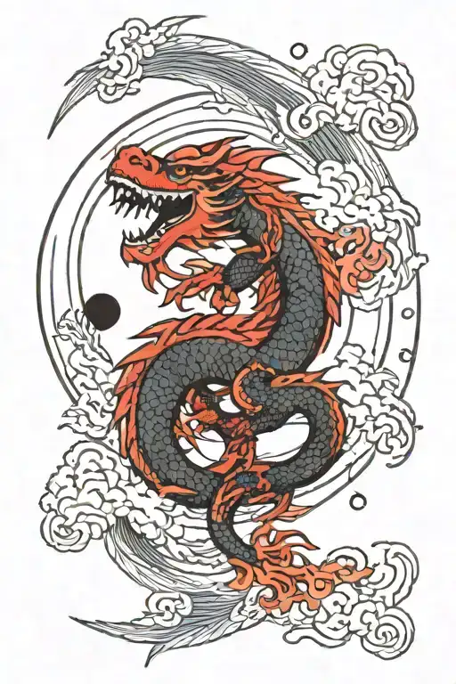 create a tattoo idea for me: content: a dragon rotating around the moon   make it aesthetic tattoo design idea