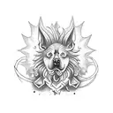 A mythical dog creature with elements of witchcraft tattoo design idea