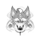 A mythical dog creature with elements of witchcraft tattoo design idea