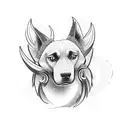 A mythical dog creature with elements of witchcraft tattoo design idea