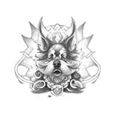 A mythical dog creature with elements of witchcraft tattoo design idea