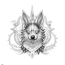 A mythical dog creature with elements of witchcraft tattoo design idea