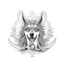 A mythical dog creature with elements of witchcraft tattoo design idea