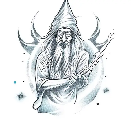 wizard making a spell tattoo design idea