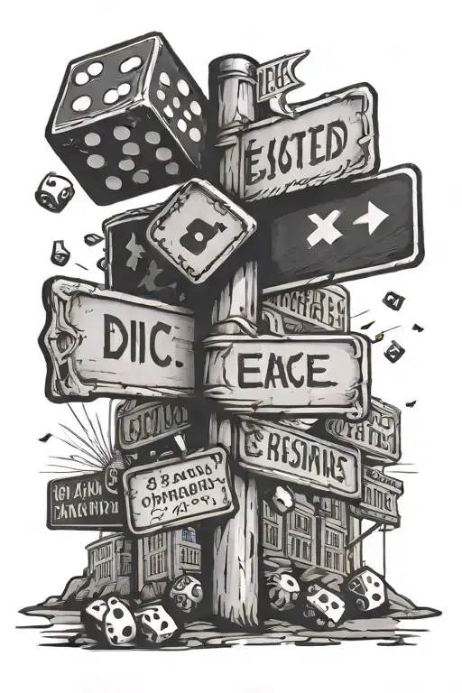 street sign pole, dice rolling, Eastside  tattoo design idea