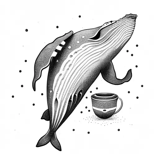 falling whale and a bowl of petunia tattoo design idea