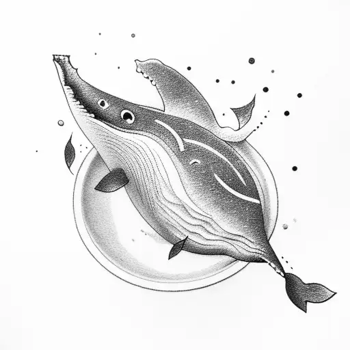falling whale and a bowl of petunia tattoo design idea