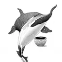 falling whale and a bowl of petunia tattoo design idea