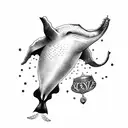 falling whale and a bowl of petunia tattoo design idea