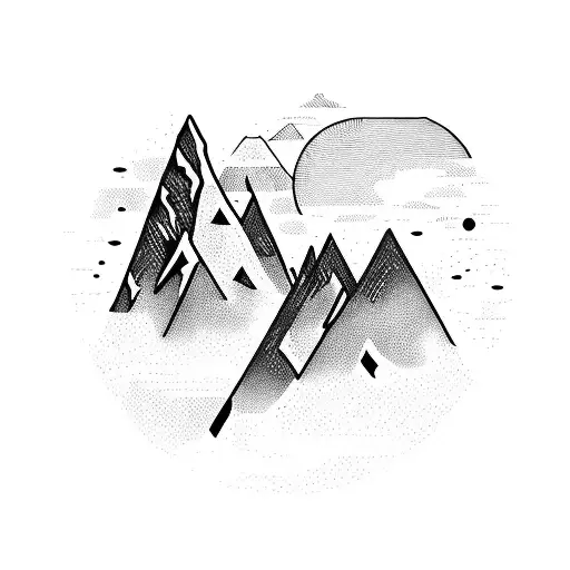 A mountain range with a hidden trail leading to a secret waterfall tattoo design idea