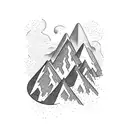A mountain range with a hidden trail leading to a secret waterfall tattoo design idea