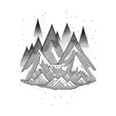 A mountain range with a hidden trail leading to a secret waterfall tattoo design idea