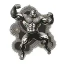 A mandala design featuring Islamic patterns and a bodybuilder in a strong pose, representing inner strength and discipline tattoo design idea