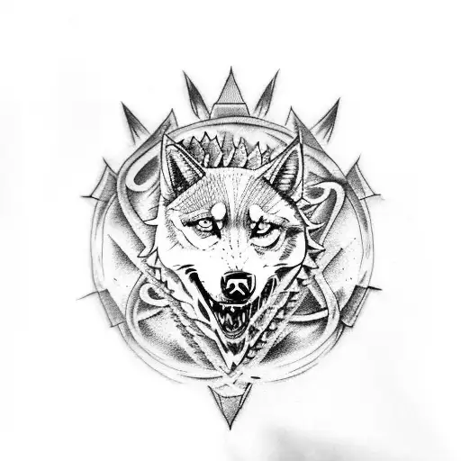 A Game of Thrones inspired tattoo featuring a direwolf and a dragon tattoo design idea