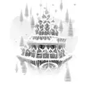 An intricate ice castle surrounded by falling snowflakes tattoo design idea