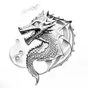 A Game of Thrones inspired tattoo featuring a direwolf and a dragon tattoo design idea
