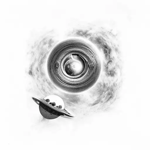Black hole, with space ship from interstellar tattoo design idea