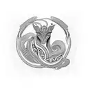 A striking blackwork tattoo featuring a medusa with Egyptian hieroglyphs incorporated into the design tattoo design idea