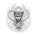 A striking blackwork tattoo featuring a medusa with Egyptian hieroglyphs incorporated into the design tattoo design idea