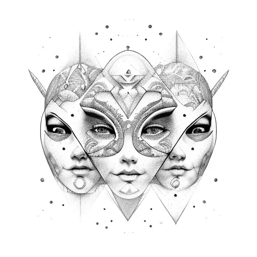Gemini emotions and mask tattoo design idea