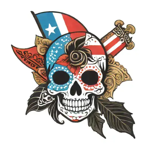 puerto Rico flag/cultural items and mexican sugar skull tattoo design idea