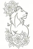 lion and butterflies and roses tattoo design idea