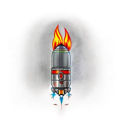 rocket launcher being fired through a flaming hoop tattoo design idea