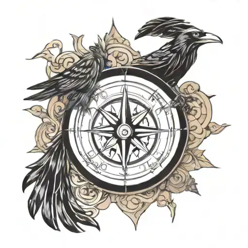 Viking warrior compass and raven tattoo design idea