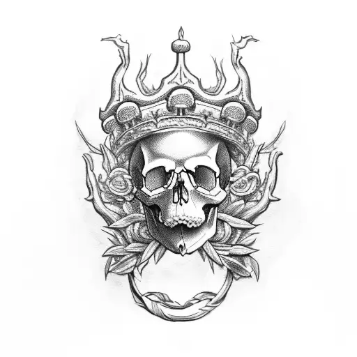 A skull with a laurel wreath crown, symbolizing the cycle of life and death in Greek mythology tattoo design idea