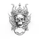 A skull with a laurel wreath crown, symbolizing the cycle of life and death in Greek mythology tattoo design idea