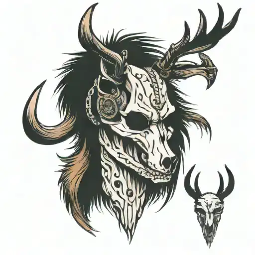 person wearing a deer skull and a wolf pelt tattoo design idea