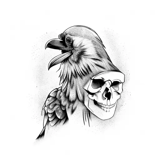 a raven, a skull, a barren tree with ivy tattoo design idea