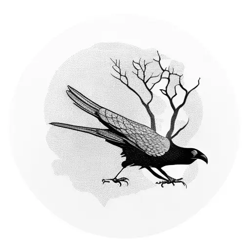 a raven on a barren tree with ivy tattoo design idea