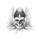 a raven, a skull, a barren tree with ivy tattoo design idea