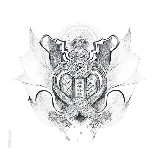 An intricate Ukrainian folk art design, incorporating symbols of strength and resilience, reflecting your admiration for Ukraine tattoo design idea