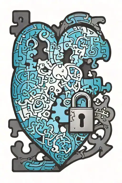 puzzle pieces over heart shaped lock family names incorporated tattoo design idea