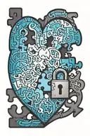 puzzle pieces over heart shaped lock family names incorporated tattoo design idea