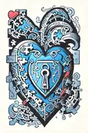 puzzle pieces over heart shaped lock family names incorporated tattoo design idea