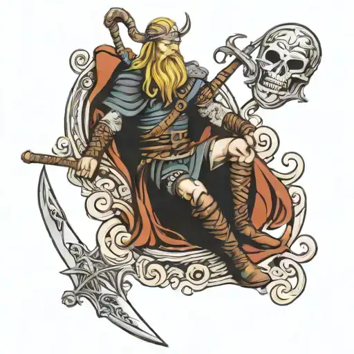 full leg sleeve design viking protecting family, strong humble protector tattoo design idea