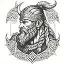a viking protecting his love, being strong yet humble. with runes depicting family honor love and strength tattoo design idea