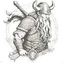 a viking protecting his love, being strong yet humble. with runes depicting family honor love and strength tattoo design idea