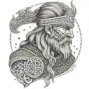 a viking protecting his love, being strong yet humble. with runes depicting family honor love and strength tattoo design idea