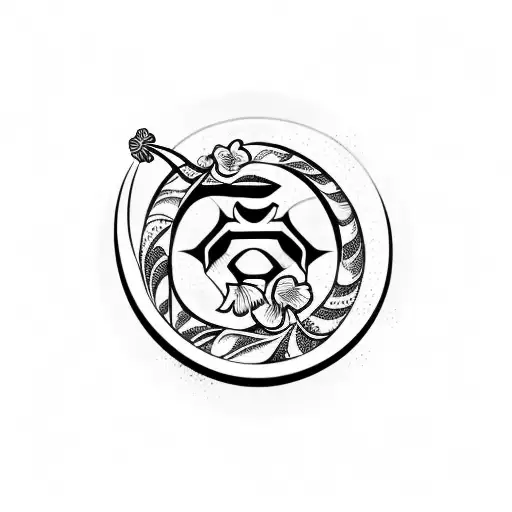 Hawaiian fishhook with hibiscus  tattoo design idea