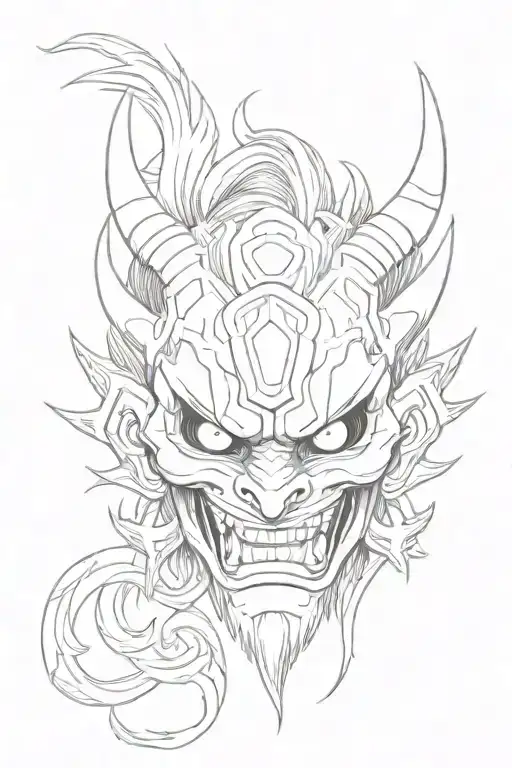 Oni mask in pencil stroke like Gon's transformation in HunterxHunter  tattoo design idea