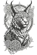 lynx with runes, norse viking style tattoo featuring tattoo design idea