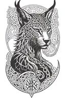 lynx with runes, norse viking style tattoo featuring tattoo design idea