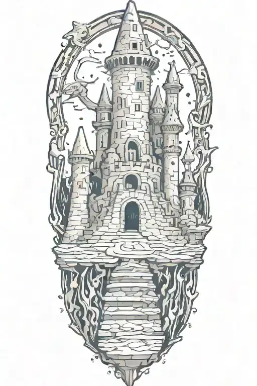 crumbling castle king gizzard lizard wizard  tattoo design idea