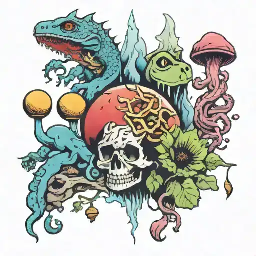 Ice, Death, Planets, Lungs, Mushrooms, Lava, king gizzard and the lizard wizard  tattoo design idea