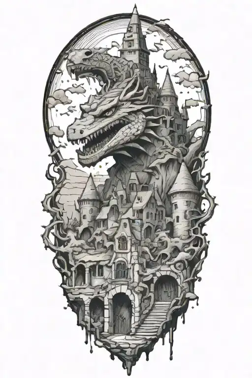 crumbling castle king gizzard lizard wizard  tattoo design idea